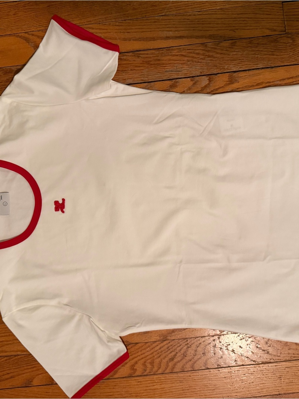 Courreges women’s White T-Shirt with red Trim and Embroidered Accent - Picture 5 of 5